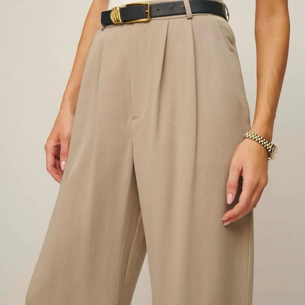 Reformation Mason High Rise Khaki Trousers Size 0P - Picture 3 of 13